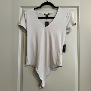 Body Contour High Compression V-Neck Short Sleeve Bodysuit in Taupe/Grey NWT
